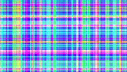 Fototapeta premium Luminous digital texture featuring a colorful abstract grid. A futuristic background of intersecting neon lines in blue, pink, and green.