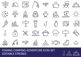 Fishing Camping Adventure icons compilation set. Vector art simple illustration icon set for web, t-shirt design, other graphic design use