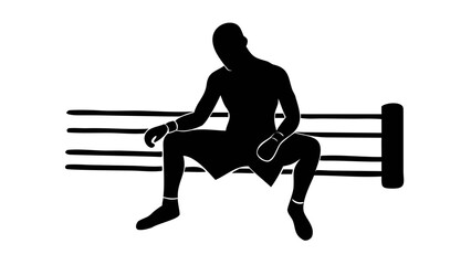 Boxer in Repose: Silhouette of a boxer resting, embodying the spirit of the sport, strength, and moments of contemplation in the boxing ring.