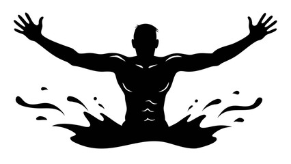 Man Silhouette in Water: A dynamic illustration depicts a muscular man emerging from water, his silhouette powerfully outlined against a clean backdrop, conveying strength and freedom.
