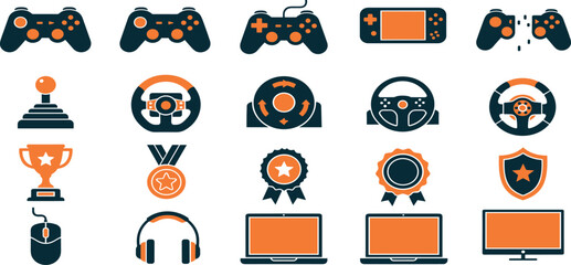 Gaming and video games icon set with adjustable line weight