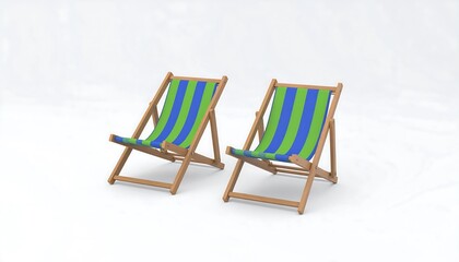 Two beach chairs with green and blue stripes