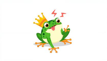 Obraz premium Cartoon frog wearing a crown and celebrating with joy 