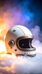Vintage Style Helmet on Clouds with Dramatic Lighting