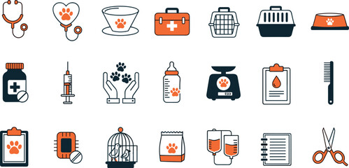 Veterinary Vector Icon Set | Adjustable Line Weight | Animal care, vet clinic, grooming, pet health, syringe, medication, stethoscope, pet nutrition, veterinary