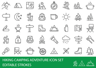 Hiking Camping Adventure icons compilation set. Vector art simple illustration icon set for web, t-shirt design, other graphic design use