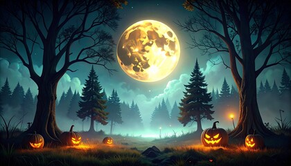 Fototapeta premium Happy Halloween Night Landscape