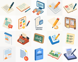 Isometric Detailed Learning and Education Element Icons Illustrations Set