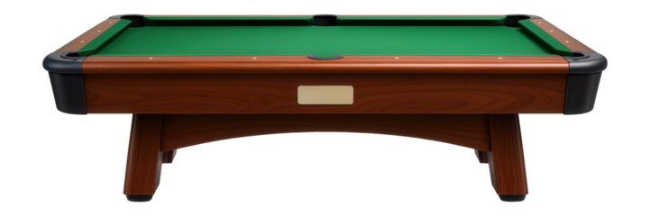 Customizable billiard table with interchangeable cloth colors and logo options for personalized settings