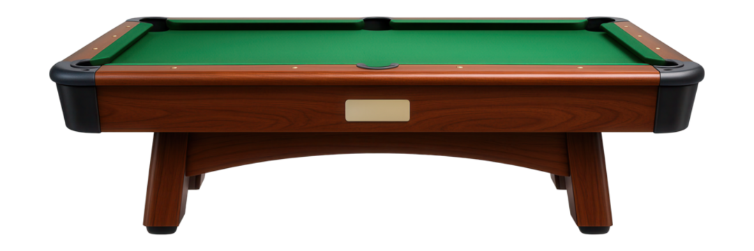 Customizable billiard table with interchangeable cloth colors and logo options for personalized settings