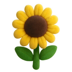 3D Plush Sunflower - Fuzzy Yellow Petals Isolated on White