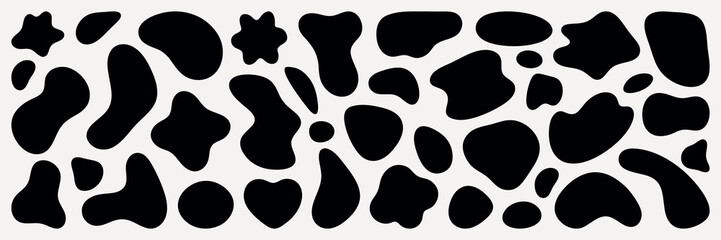 Abstract black shapes on a white background. Various abstract forms, black shapes, and creative designs. Simple, bold, and artistic abstract shapes. Black shape vector set.