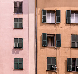 Windows & Balconies Of Apartments In Genoa, Italy