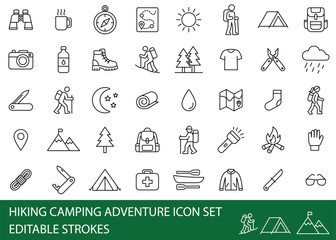 Hiking Camping Adventure icons compilation set. Vector art simple illustration icon set for web, t-shirt design, other graphic design use