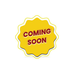 Bright Yellow Starburst Label with Bold 3D Red Text Coming Soon – Promotional Badge for Upcoming Products, Events, Sales, Websites, or Announcements on White Background