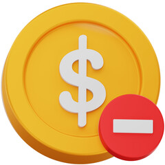 Remove Dollar Coin 3D Icon – Minimalist Style
