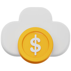 Cloud Finance Dollar Coin 3D Icon – Minimalist Style