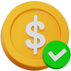 Confirmed Dollar Coin 3D Icon – Minimalist Payment Approved