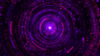 Abstract Digital Tunnel with Purple and Pink Light Particles in Circular Motion Representing Data Flow, Technology and Futuristic Network Concept, 3d rendering