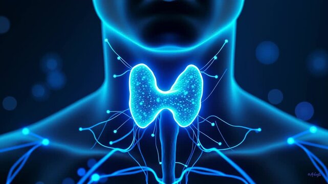 Thyroid concept ,Glowing Representation of Thyroid Gland Intricate Anatomy and Connections Human Endocrine Health with Blue