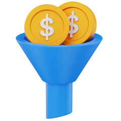 Dollar Coins in Funnel 3D Icon – Minimalist Conversion & Revenue