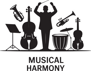 Orchestra Conductor & Musical Instruments Silhouette - Harmony and Classical Music Concept
