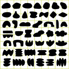 Abstract black shapes on a background. Various geometric and organic forms. Bold, abstract, and dynamic shapes create a striking contrast. Funky shapes vector set.