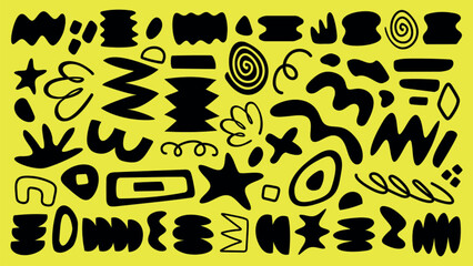 Abstract black shapes on a background. Various geometric and organic forms. Bold, abstract, and dynamic shapes create a striking contrast. Funky shapes vector set.