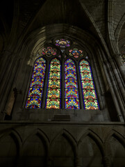Stained glass window with floral patterns inside Catedral de Leon