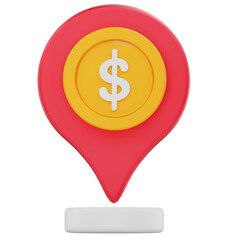 Dollar Coin Location Pin 3D Icon – Minimalist Finance Map Marker