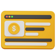 Online Payment Page 3D Icon – Dollar Coin in Web Browser