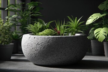 Large Textured Gray Planter Filled