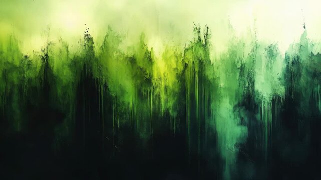 Abstract green watercolor painting with dark undertones creates a calming and mysterious atmosphere
