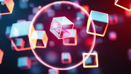 Digital Cubes of Innovation: Futuristic abstract showcasing a cascade of interconnected, neon-lit cubes against a backdrop of dynamic gradients. - Powered by Adobe