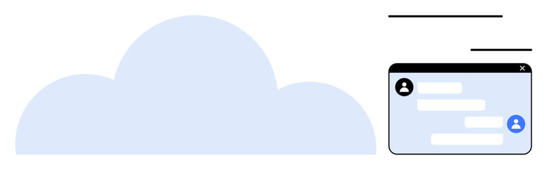 Cloud formation with messaging window showing user chat bubbles and profiles. Ideal for technology, communication, cloud storage, teamwork, networking, customer service, simple landing page