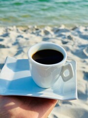 espresso cup on the beach