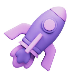 3D Cartoon Rocket Ship on Blue Backdrop With Transparent Background