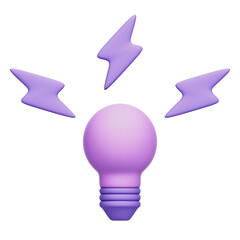 3D Rendering of a Lightbulb with Lightning Bolts, Representing Ideas and Innovation With Transparent Background