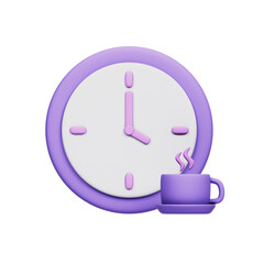 Coffee Time 3D Clock and Cup Illustration With Transparent Background