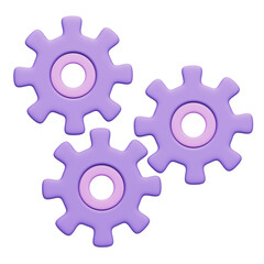 Three 3D Cartoon Gears for Teamwork and Engineering With Transparent Background