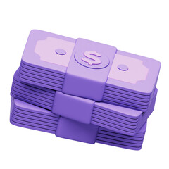 3D Render of Stacked Purple Money Bundles With Transparent Background
