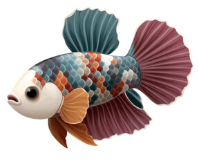 Vibrant Betta Fish with Flowing Fins on Isolated Background