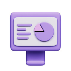 3D Rendered Computer Screen with Pie Chart and Data Visualization With Transparent Background