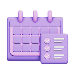 3D Render of a Calendar and Checklist Organization and Planning With Transparent Background