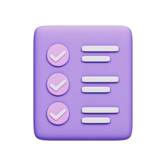 3D Checklist Icon in Purple With Transparent Background