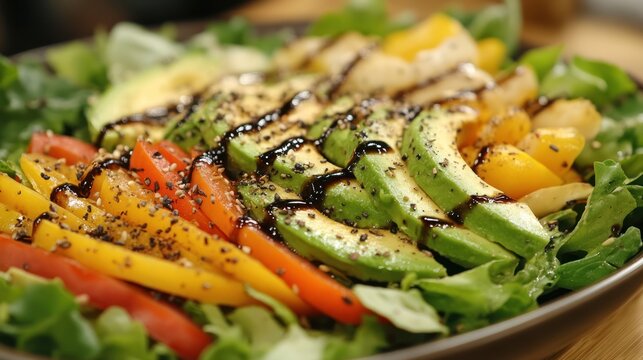 Colorful fresh salad with avocado and peppers - Powered by Adobe