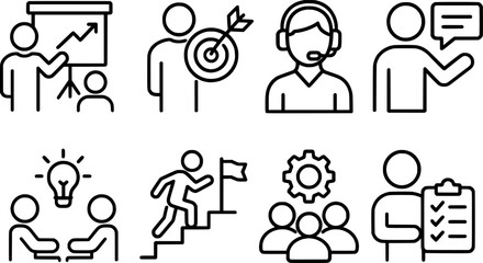 Coaching Line Icons Set for Business Training Mentorship Consulting and Leadership