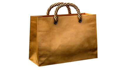 Brown paper shopping bag with twisted handles isolated on transparent background