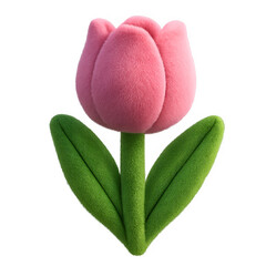 3D Fuzzy Plush Pink Tulip - Velvety Petals Isolated on White
