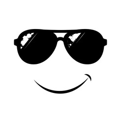 sunglasses vector illustration , A cartoon face with black aviator sunglasses and a simple curved smile line